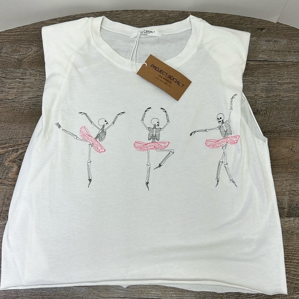 NWT Project Social T Women’s Sleeveless Dancing Skeleton Shirt XS